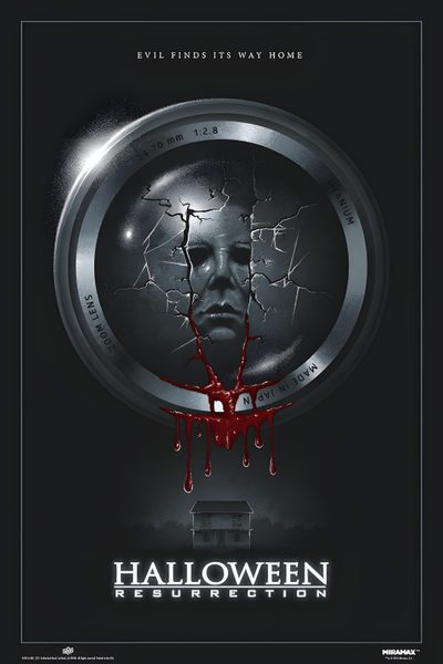 the movie poster for halloween resurrection, which features a woman's face and blood dripping from Halloween Resurrection Halloween Resurrection Poster, Premonition Movie Poster, Halloween Resurrection Movie Poster, black