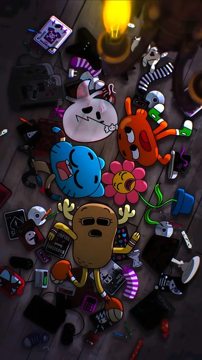 several cartoon characters are laying on the floor next to some candles and other items that have been placed around them Gumball Halloween Amazing Gumball, Poster Con Illustrazioni, Pretty Ipad, Cartoon Iphone, Edgy, black