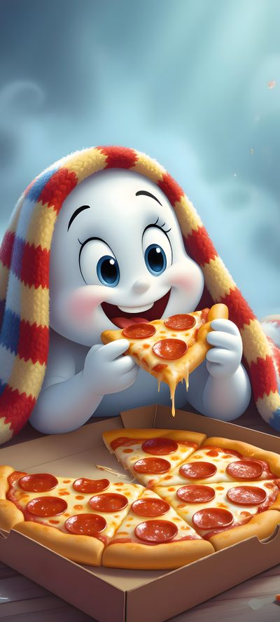 a cartoon character eating a slice of pepperoni pizza from a box on a table Halloween Pizza Cartoon Monster Wall, Halloween Iphone Backgrounds, Halloween Hocus Pocus, gray
