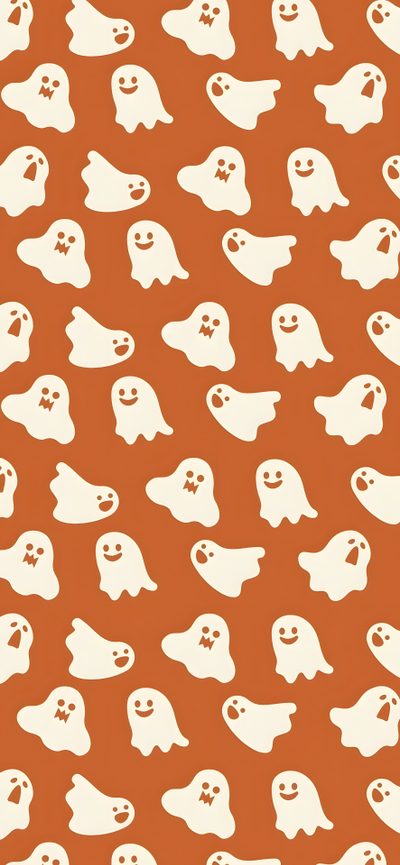 an orange background with white ghost silhouettes Halloween Boo Halloween Orange White Halloween Phone Backgrounds, Halloween Iphone Backgrounds Phone, Halloween Themed, chocolate
