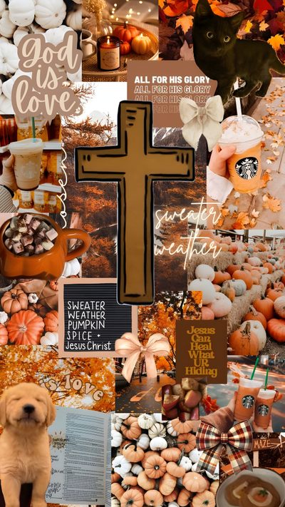 a collage of pictures with pumpkins and a cross God Halloween Christian Fall Aesthetic, Fall Christian Iphone, Halloween Jesus, Jesus Fall Aesthetic, sienna
