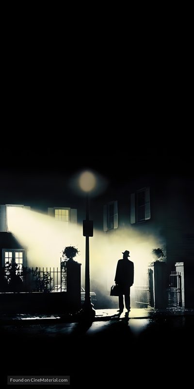 a man standing in front of a street light on a dark night with the sun shining down Exorcist Halloween The Exorcist Poster, The Exorcist Horror, The Exorcist Movie, Exorcist, black