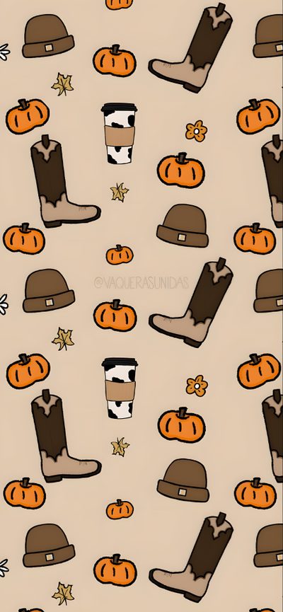 a pattern with boots, hats and pumpkins Fall Cute Western Halloween Western Iphone, Thanksgiving Western, Boo Haw, Western Fall Phone, wheat
