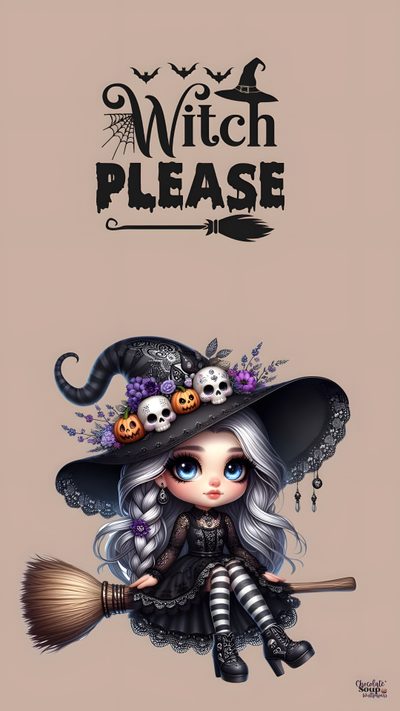 a cute little witch sitting on top of a broom Basic Witch Halloween Phone Halloween, Witch Images, Halloween Phone, Cartoon Witch, Witches Backgrounds, tan