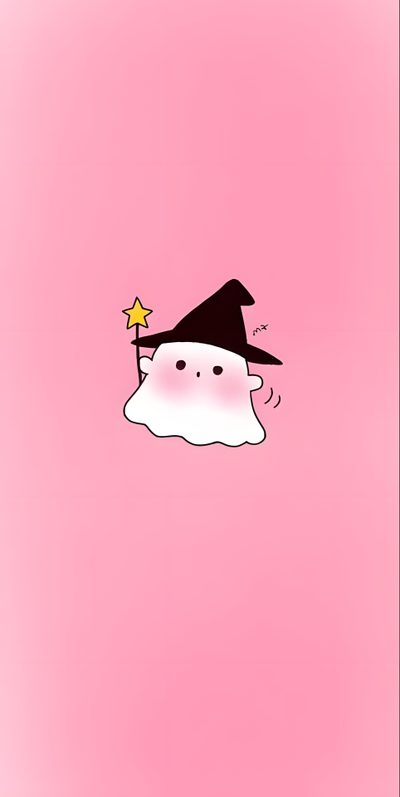 a cartoon character floating in the air with a hat on his head and a star above it Happy Halloween Pink Halloween Iphone Backgrounds, Halloween Backgrounds, Halloween Cute,