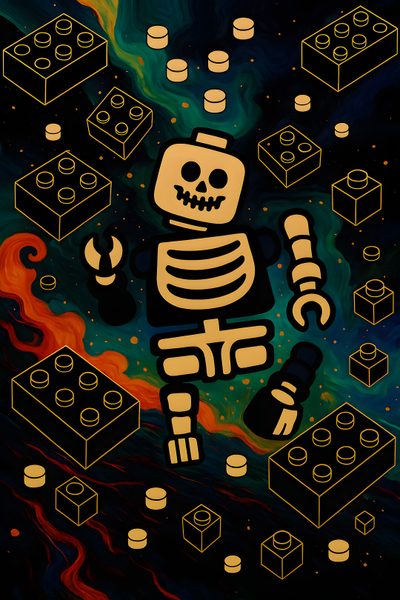 an image of a skeleton surrounded by blocks Halloween Lego Toys, Lego, black