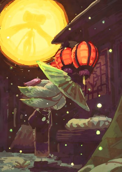 a painting of an umbrella and lanterns in the snow Splatoon Halloween Oneshot Phone Background, Splatoon Halloween, Marie Splatoon, dark olive green