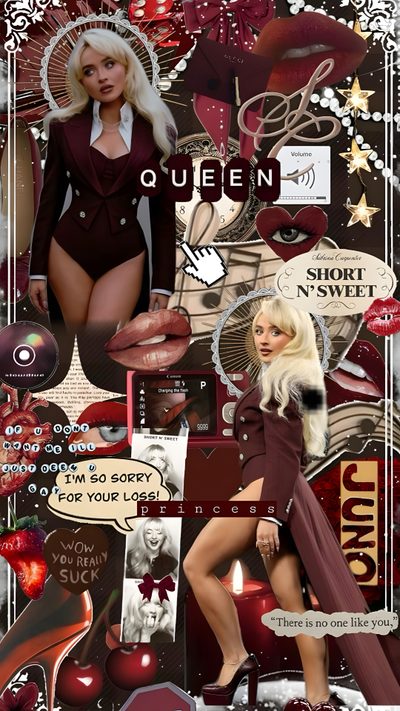 a collage with many different pictures and words on it, including an image of a woman Halloween Sabrina Carpenter Divas Pop, Sabrina Carpenter Album, Sweet Sixteen Birthday Party Ideas, saddle brown