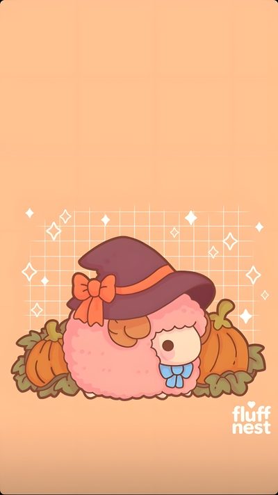 an animal with a hat and some pumpkins Halloween Sheep Sheep And Pumpkin Drawing Easy, Kawaii Fall Background, Sheep Phone, burlywood