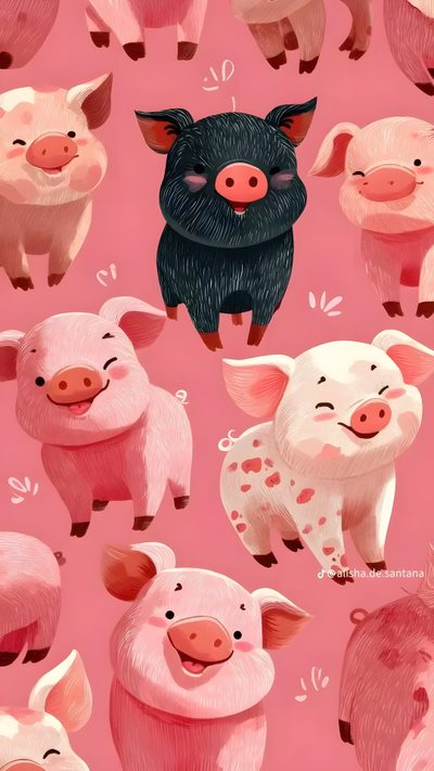 pigs and piggies on pink background Halloween Pig Pig Poster, Cute Pig Illustration, Font Illustration, Pig, Happy Pig, light coral