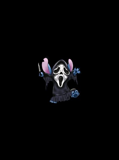 a black and white cartoon character with pink ears Stitch Halloween Ghostface Stitch Halloween Pfp, Apple Watch Dark, Backgrounds For Apple Watch, black