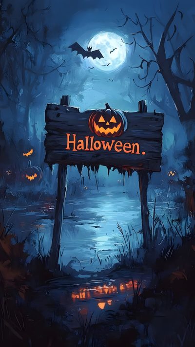a painting of a halloween sign in the woods Halloween For Boys Best Halloween, Halloween Day, Halloween For Iphone, Free Halloween, dark slate gray