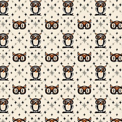 an owl and stars pattern on a white background Owl Argyle - Retro Halloween Orange Night Owls Fabric, Owl Fabric Background, Night Owl Pattern, antique white