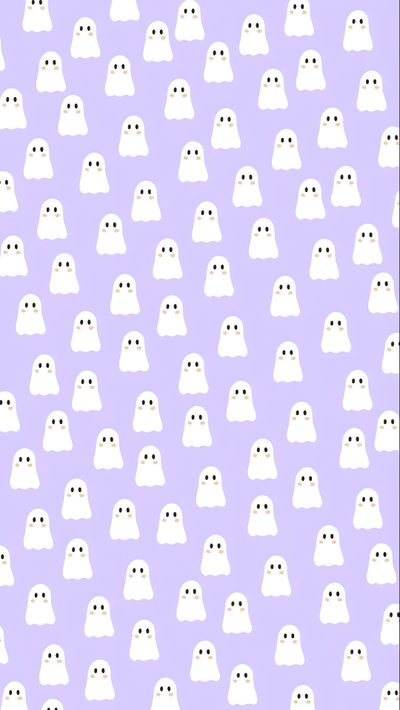 a purple background with white ghost faces on it Purple Preppy Halloween Light Purple Halloween Background, Light Purple Halloween, Cute Halloween Purple Ghost, lavender