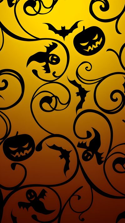 an orange background with black swirls and bats Halloween Swirls Party Halloween Pumpkin Pattern, Gothic Halloween Pattern, Spooky Orange Background, saddle brown
