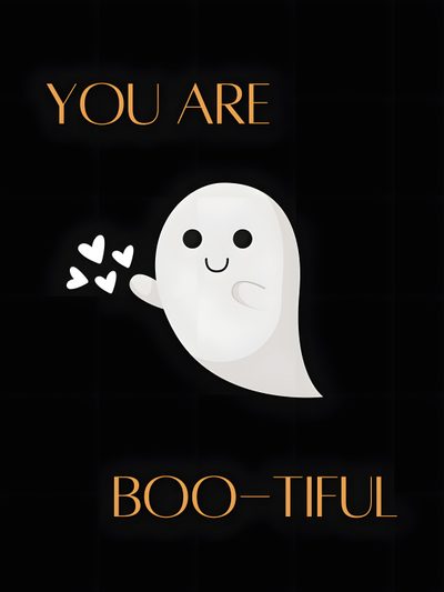 you are boo - tiful ghost with hearts in the mouth on a black background Ios 16 Aesthetic Halloween Halloween Iphone 13, Spooky Iphone Aesthetic, Halloween Ghost Iphone, black