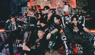 the group is posing for a photo in front of graffiti covered walls and flooring Bts Halloween Laptop Season Greetings 2022, Seasons Greetings 2022, Bts Group Concept, dark slate gray