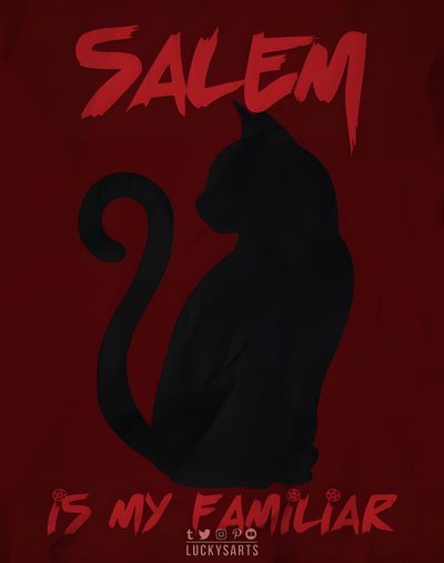 a black cat on a red background with the words salem is my familiar luckysaits Salem Halloween Aesthetic Salem Drawing, Salem Background, Salem Witch, Salem The Cat From Sabrina, maroon