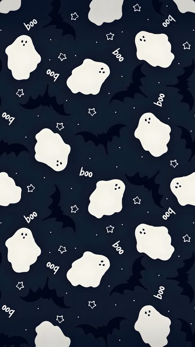 a black and white pattern with ghost faces on it's back ground, stars and bats in the background Halloween Booo Halloween Town, Halloween, Autumn Aesthetic, Fall Vibes, Bat, black