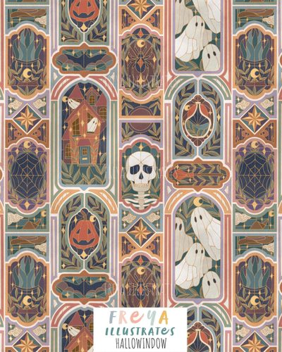 an image of a halloween themed wallpaper with pumpkins and ghostes on it Halloween Celtic Tiles Custom Halloween Scene, The Design Files, Halloween Patterns, rosy brown