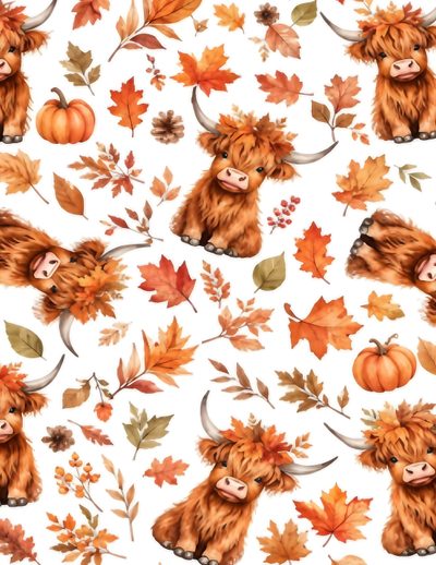 an animal with horns and autumn leaves on a white background is featured in this image Cute Halloween Highland Cow Cute Fall Backgrounds, Diamond Art, Design, peach puff