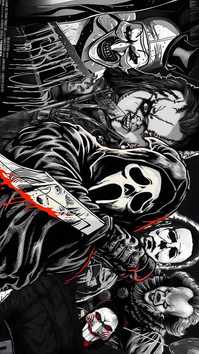 a group of people that are standing in front of each other with their faces painted black and white Halloween Scary Ghostface Gothic For Computer, Pc 4k Horror, Cool 1920x1080, Netbook, Iphone Horror, black