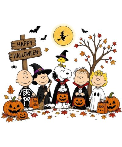 the peanuts gang is dressed up for halloween with pumpkins and jack - o'- lanterns Peanuts Halloween With Pumpkins Happy Halloween Pictures, Peanuts Halloween, Peanuts Charlie Brown Snoopy, white