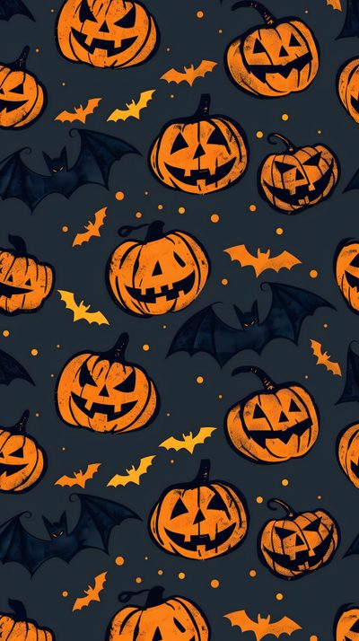 an image of halloween pumpkins and bats on a black background with orange lights in the dark Halloween Pumpkin Bat Halloween Backgrounds, Halloween, Backgrounds Free, Cute Halloween, dark slate gray