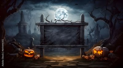 an image of halloween scene with pumpkins on the ground and moon in the sky Halloween Banner With Forest Jack Lantern, Pumpkin Head, Halloween Night, Halloween Party, dark slate gray