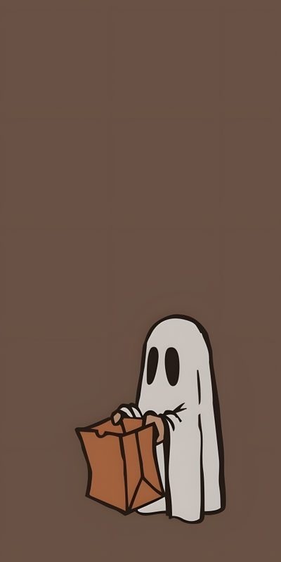 a ghost with a bag in it's hand Silly Halloween Little Ghost Background, Simple Halloween, Ghost Halloween, Ghost, dark olive green