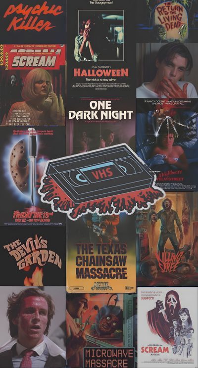 a collage of movie posters from the'80s and'90s, including horror movies 80s Halloween Aesthetic Jason Voorhees, Movie Collage, Scary Movie Characters, Halloween Cute, dark slate gray