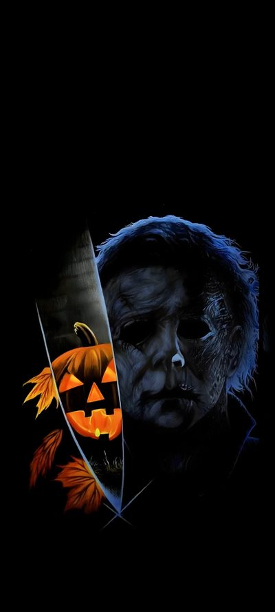 a person with a knife in their hand and a halloween pumpkin on the other side Halloween Michael Myers Iphone Michael Myers Iphone, Michele Myers, Backgrounds Michael Myers, black