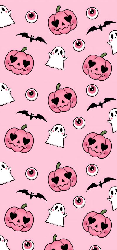 a pink background with lots of halloween pumpkins and ghost faces on the bottom half Happy Halloween Pink Halloween Iphone Pink, Cute Pink Halloween Iphone, Pink Halloween Iphone,