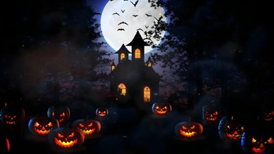 halloween pumpkins lit up in front of a full moon Halloween 4k Video Cute Halloween Pc, Horror For Laptop, Halloween Background Gif, black