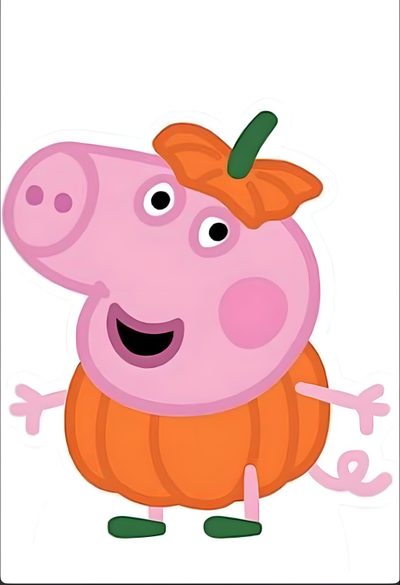 a pink pig with an orange hat and green leaves on it's head standing in front of a white background Peppa Pig Halloween Peppa Pig Halloween Party, Peppa Halloween Png, Peppa Pig Autumn, Peppa Pumpkin, snow
