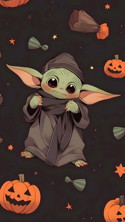 the baby yoda is surrounded by pumpkins Baby Yoda Halloween Cute Halloween Iphone, Baby Yoda, Preppy Baby Yoda, dark slate gray