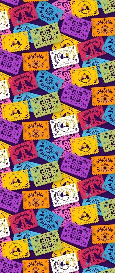 an image of a colorful pattern with skulls on it Mexican Halloween Dia De Los Muertos Phone Background, Dia De Muertos Aesthetic, Mexican Halloween, indian red