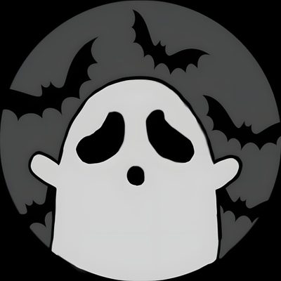 a black and white image of a ghost with bats on it's head in the dark Halloween Smartwatch Halloween Dp, Cute Halloween Ghost Pfp, Cute Halloween Profile Pics, dark slate gray