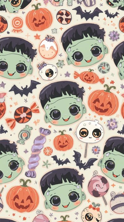 an image of a halloween themed wallpaper with many faces and pumpkins on it Kids Halloween Costume Custom Removable October Pictures, Nightmare Before Christmas, Halloween House Party, wheat