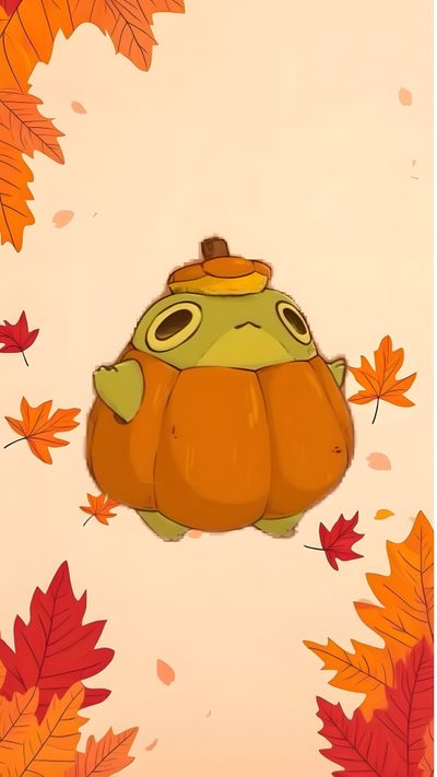 a cartoon character floating in the air surrounded by leaves Frog Halloween Halloween, Animals, Cute Frogs, Cute Halloween Frog Drawing, peach puff
