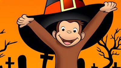 a cartoon monkey wearing a witches hat Curious George Ipad Halloween Curios George Background Fall, Curious George Halloween, Curious George Ipad Halloween, saddle brown