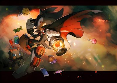 a cartoon character flying through the air with a light bulb in his hand and other characters around him Shadow The Hedgehog Halloween Sonic And Longclaw Fanart, Shadow Halloween, Shadow The Hedgehog Halloween Fanart, dark olive green