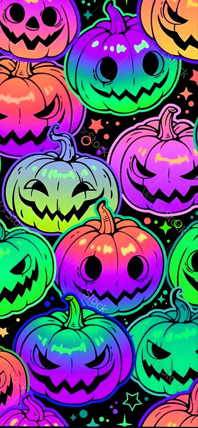 many different colored pumpkins with faces on them Scenecore Halloween Halloween Colors, Halloween Pastel Scary, Halloween Rainbow, dark slate blue