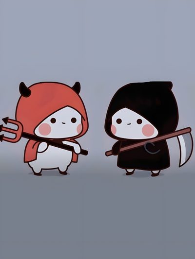 two cartoon characters are standing next to each other Bubu Dudu Halloween Bff Panda Friends Cartoon, Matching Halloween For Besties, Matching Halloween For Best Friends, gray