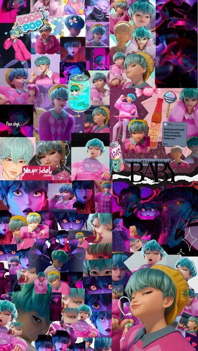 the collage shows many different images of people in pink, blue and green hair Baby Saja Halloween Rock Crafts, Saja Boys, Baby Saja Wallpers, dim gray