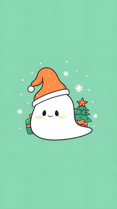 a cartoon character wearing a santa hat Cute Halloween And Christmas Cute Backgrounds Christmas, Cute Aesthetic Christmas, Christmas Cute Background, medium aquamarine