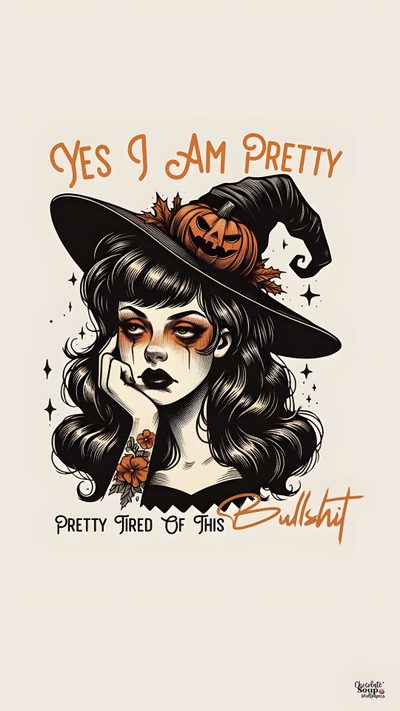 a woman wearing a witches hat with her hand on her face and the words yes i am Halloween Pin Up Witchy Halloween Iphone, Glittery Halloween, Spooky Witchy, Purple Witch Hat, antique white