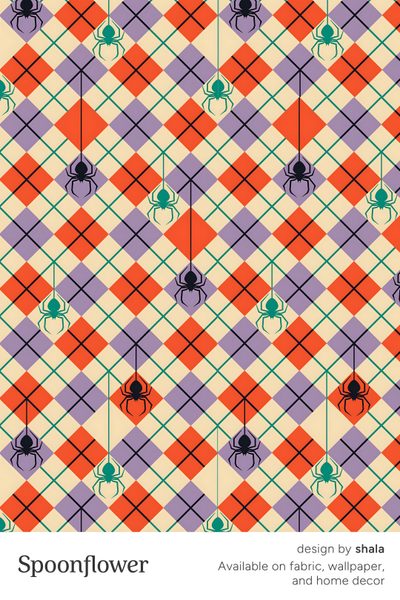 an orange, purple and green pattern with spider webs on the bottom right corner Halloween Argyle Halloween Argyle Preppy Spiders, Argyle Pattern Design, Halloween Argyle, light pink