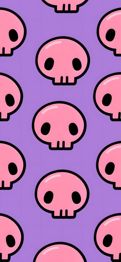 a purple background with black and pink skulls on it Pink And Purple Halloween Kuromi Skull, Skull, Pink Skull, Purple, Pink,