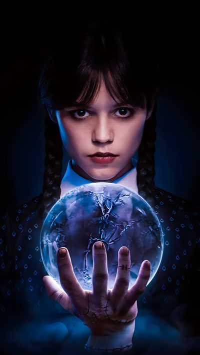 a woman holding a crystal ball in her hands Wednesday Halloween Andrew Mccarthy, Luis Guzman, Film Netflix, Wednesday Movie, Fred Armisen, black